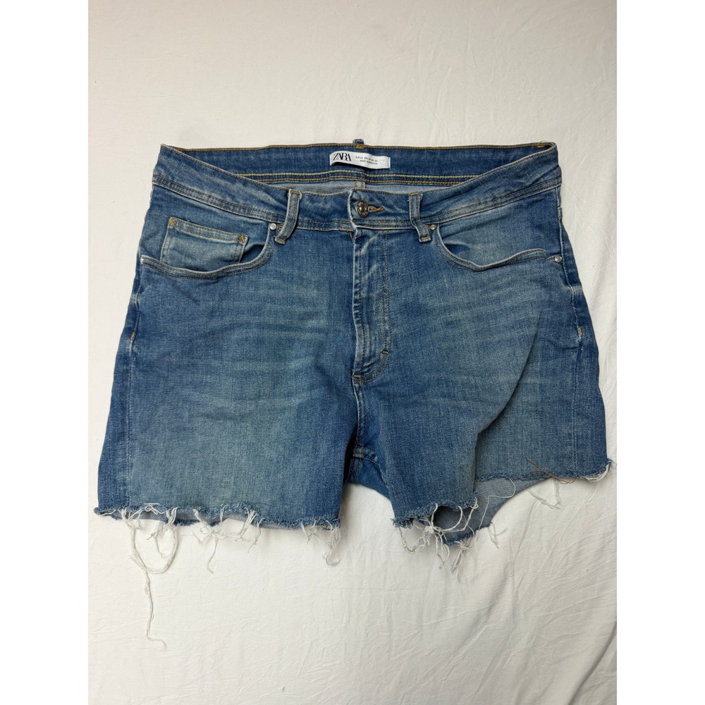 Zara DNWR Denim Shorts Blue Cut Off Frayed Hem Medium Wash US 34